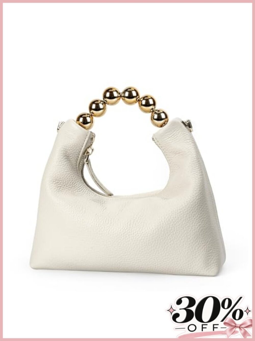 Genuine Leather Top Handle Clutch Purse Designer Pearl Tote Bag